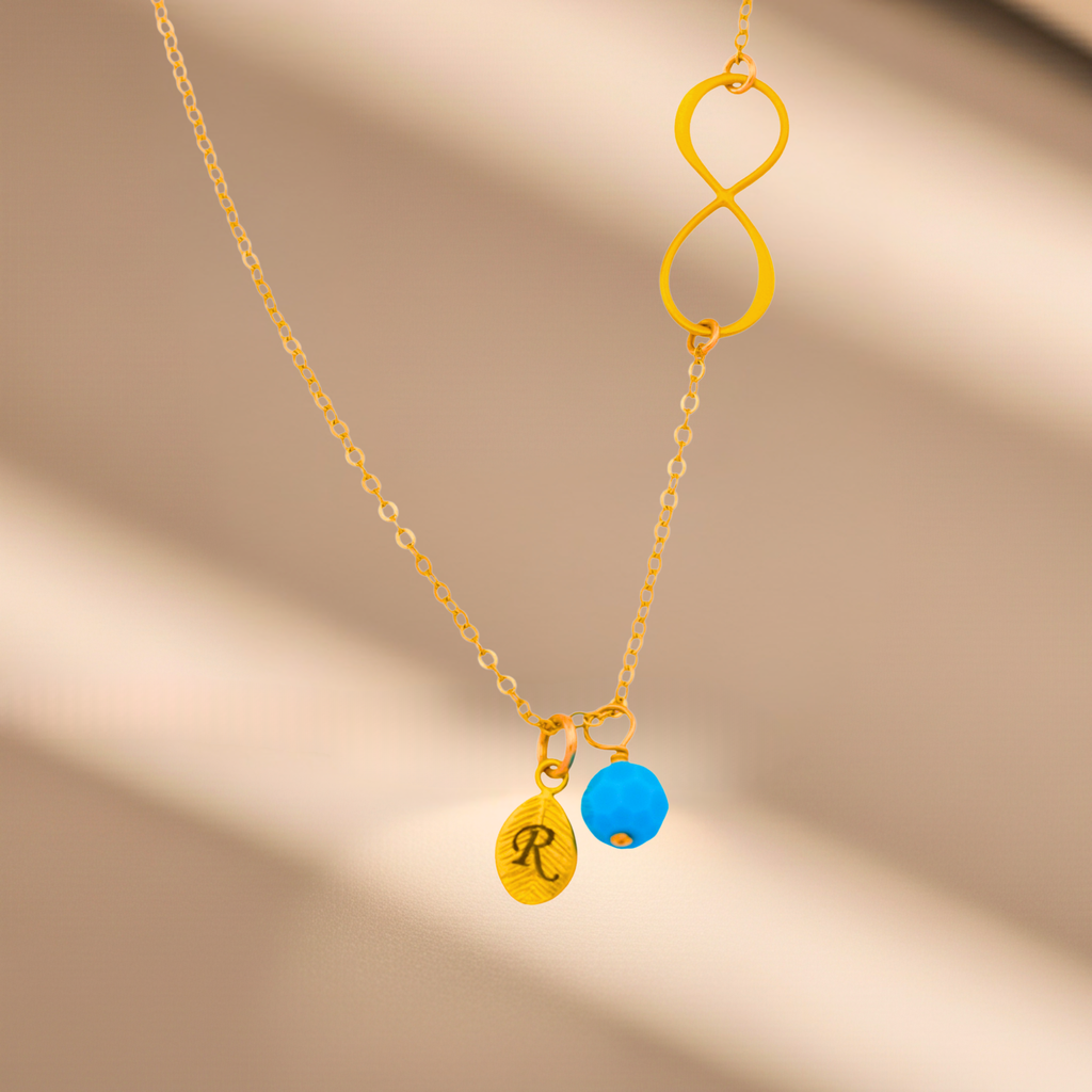 Infinity Birthstone and Leaf  Necklace