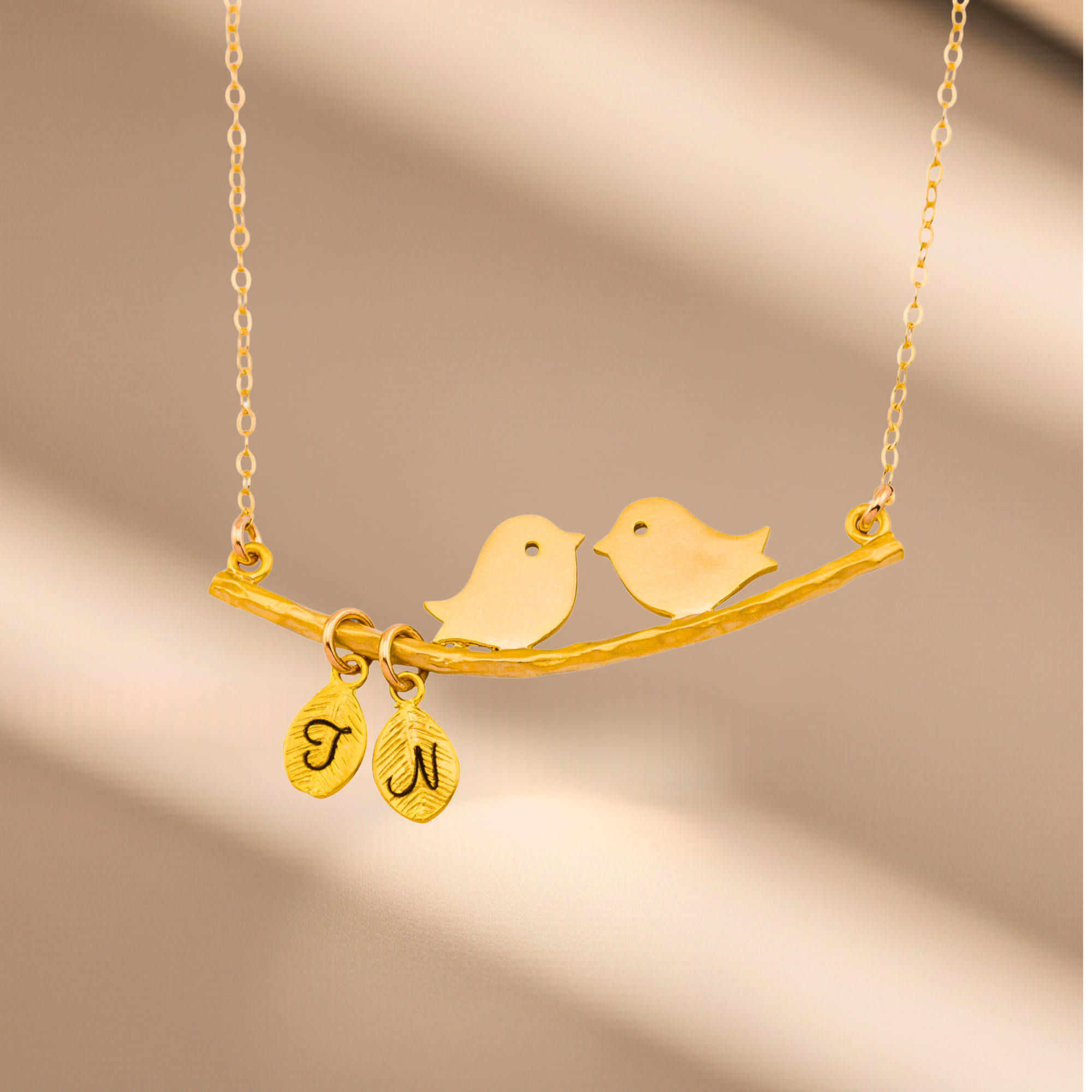 Kissing Bird Pendant and Leaf Necklace
