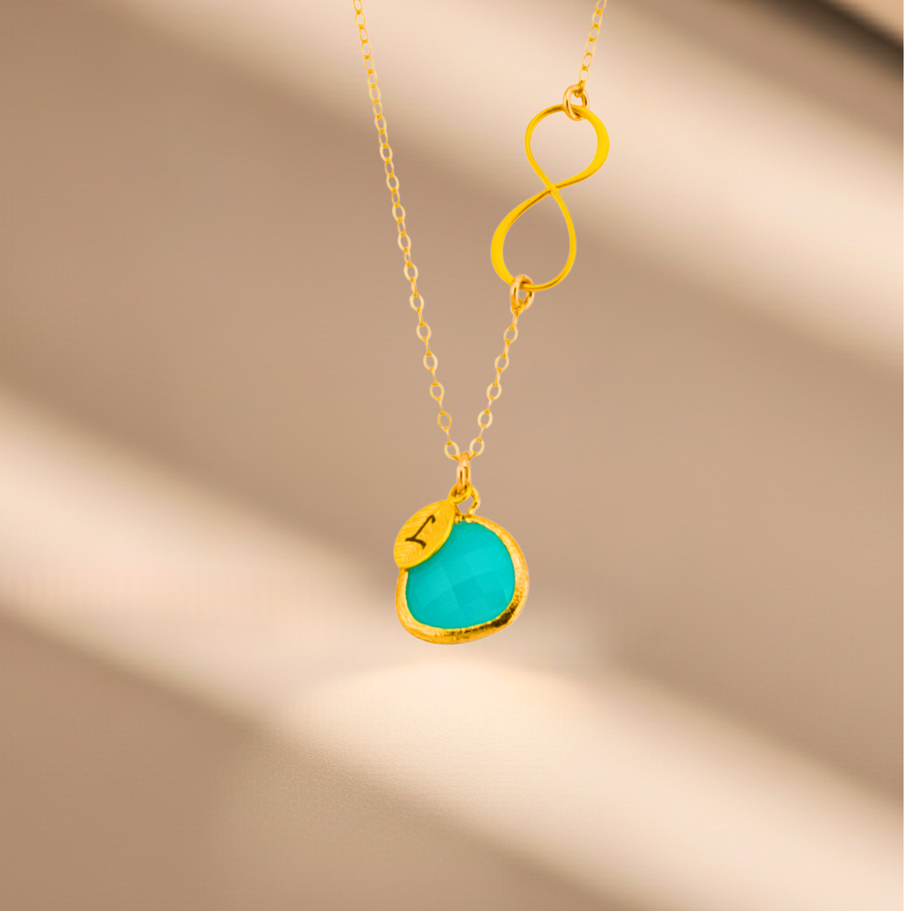 Monogram Bezel Stone Infinity Necklace
