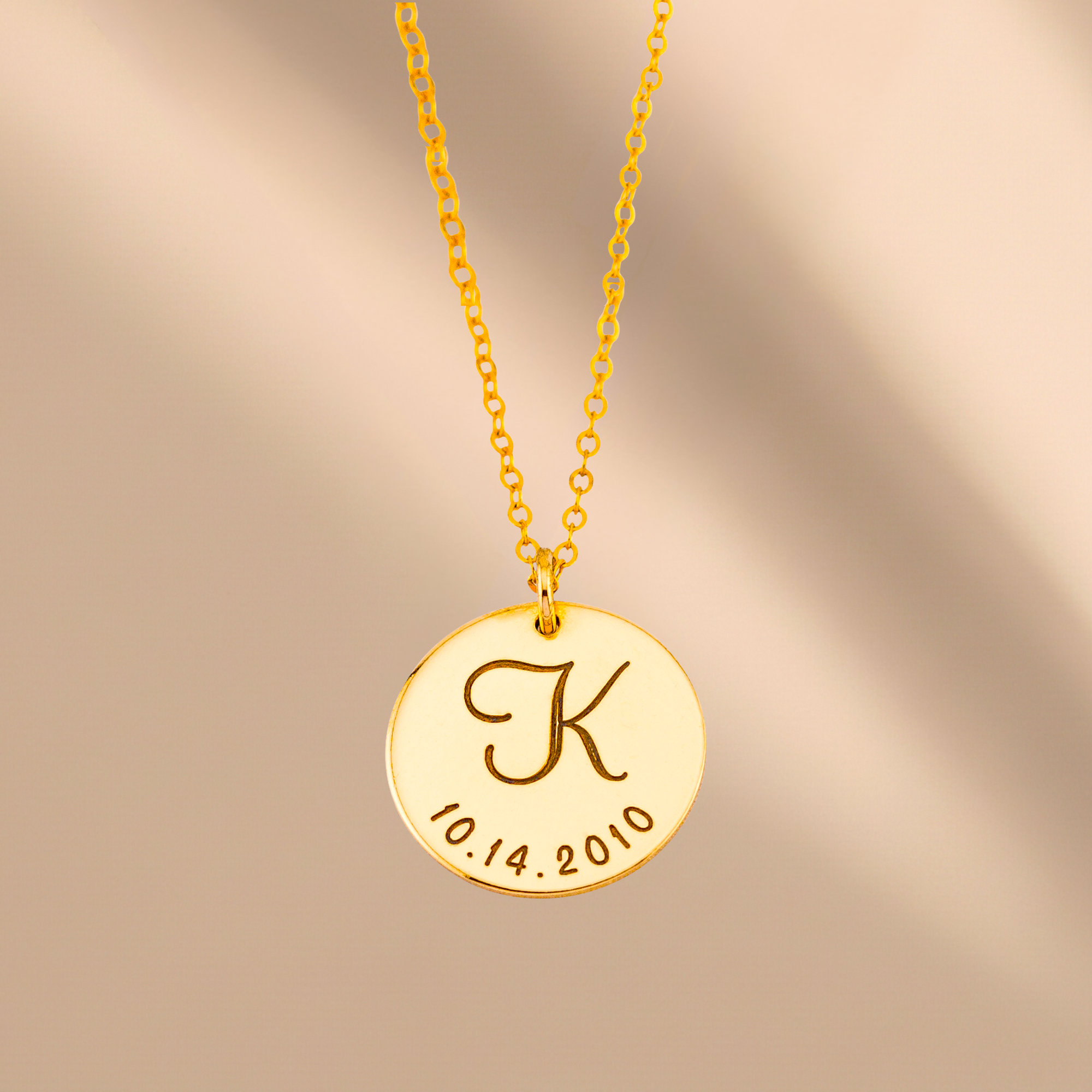 Mother Necklace with Kids Initial, 5/8" Disc