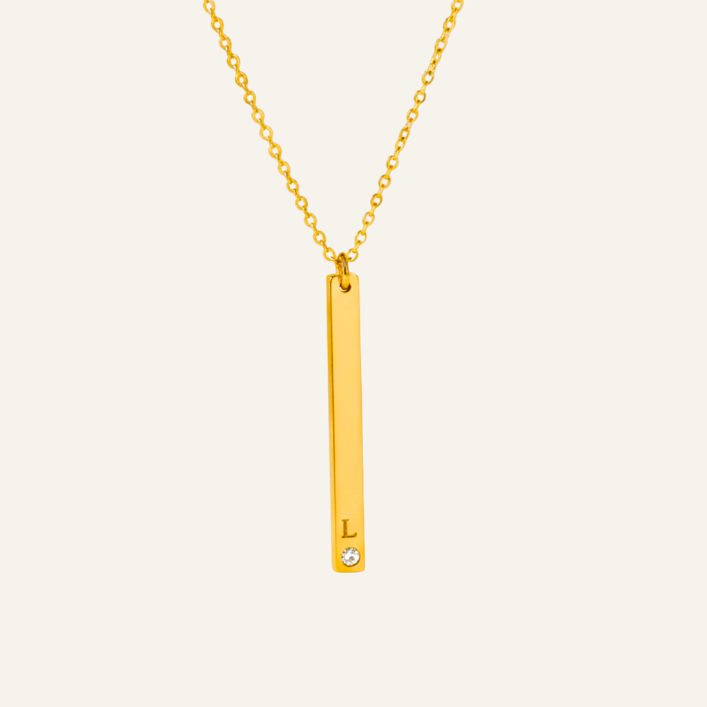Long Skinny Vertical Bar Necklace With Crystal Diamond
