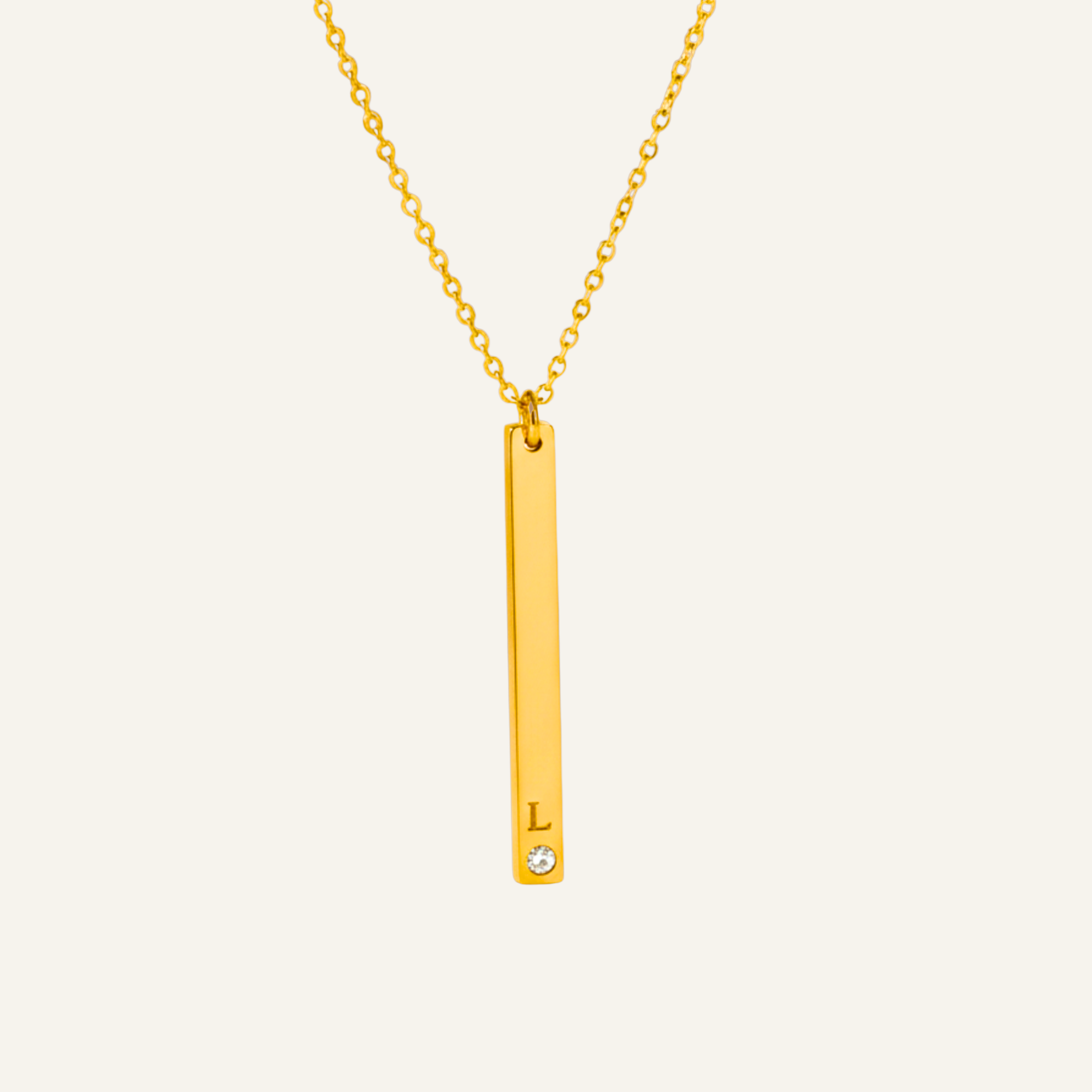 Long Skinny Vertical Bar Necklace With Crystal Diamond