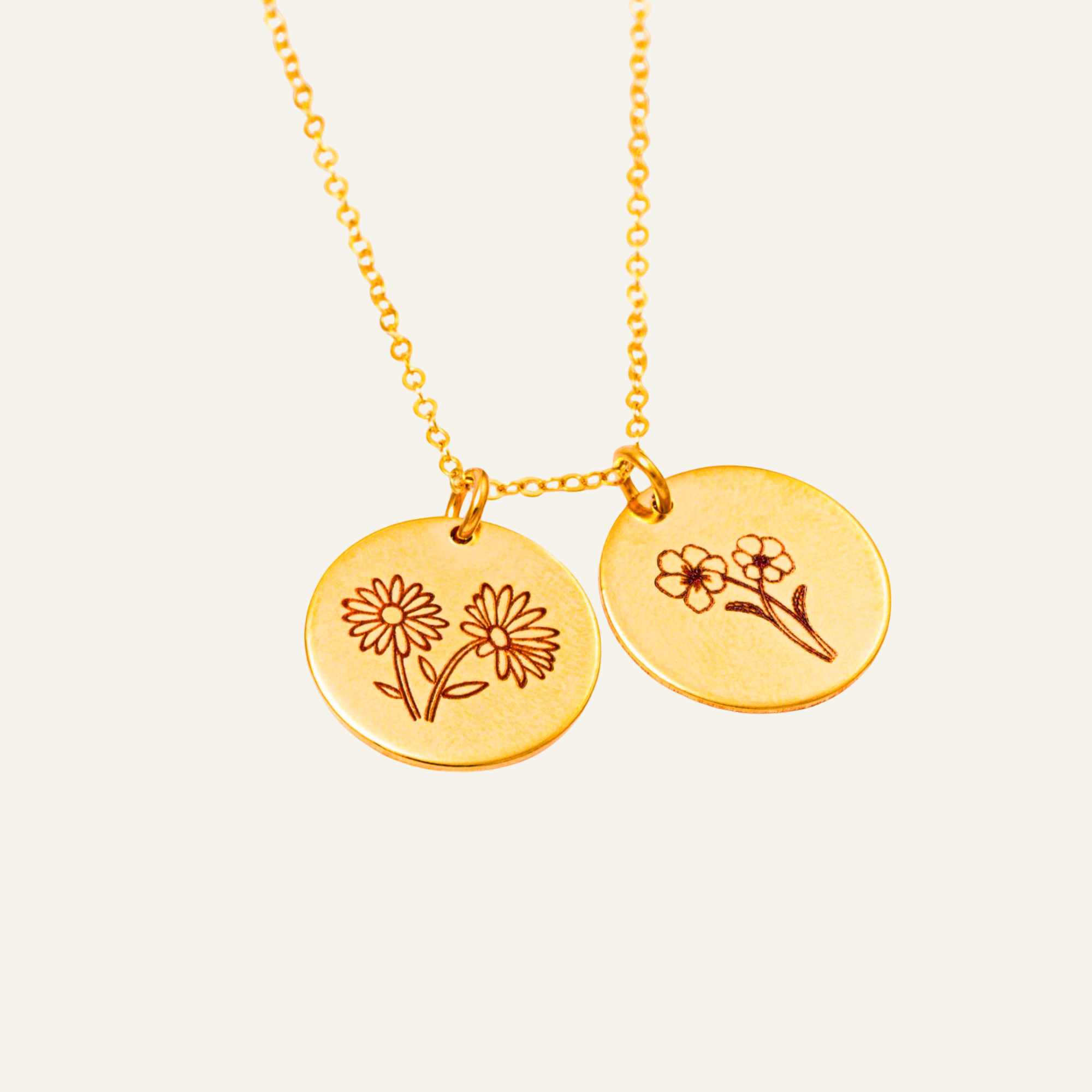 Birth Month Flower Necklace with Custom Engraving, 5/8" Disc