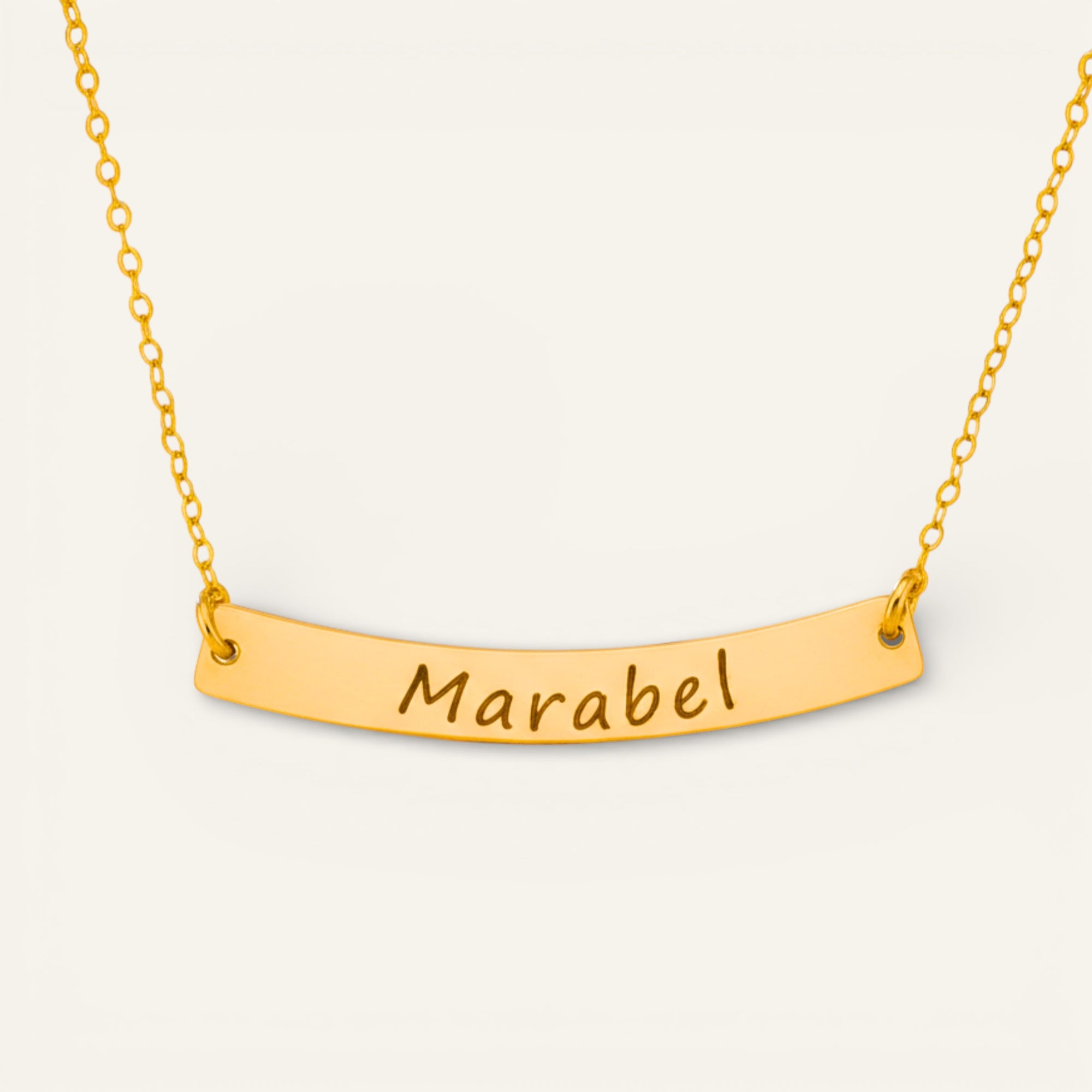 Curved Long Gold Bar Necklace, 1.5" Bar Pendant