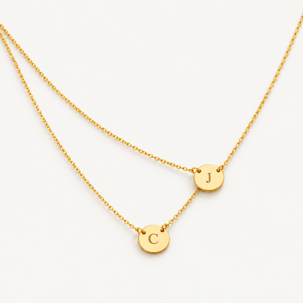 Small Sideways Circle 2 Strands Layered Necklace