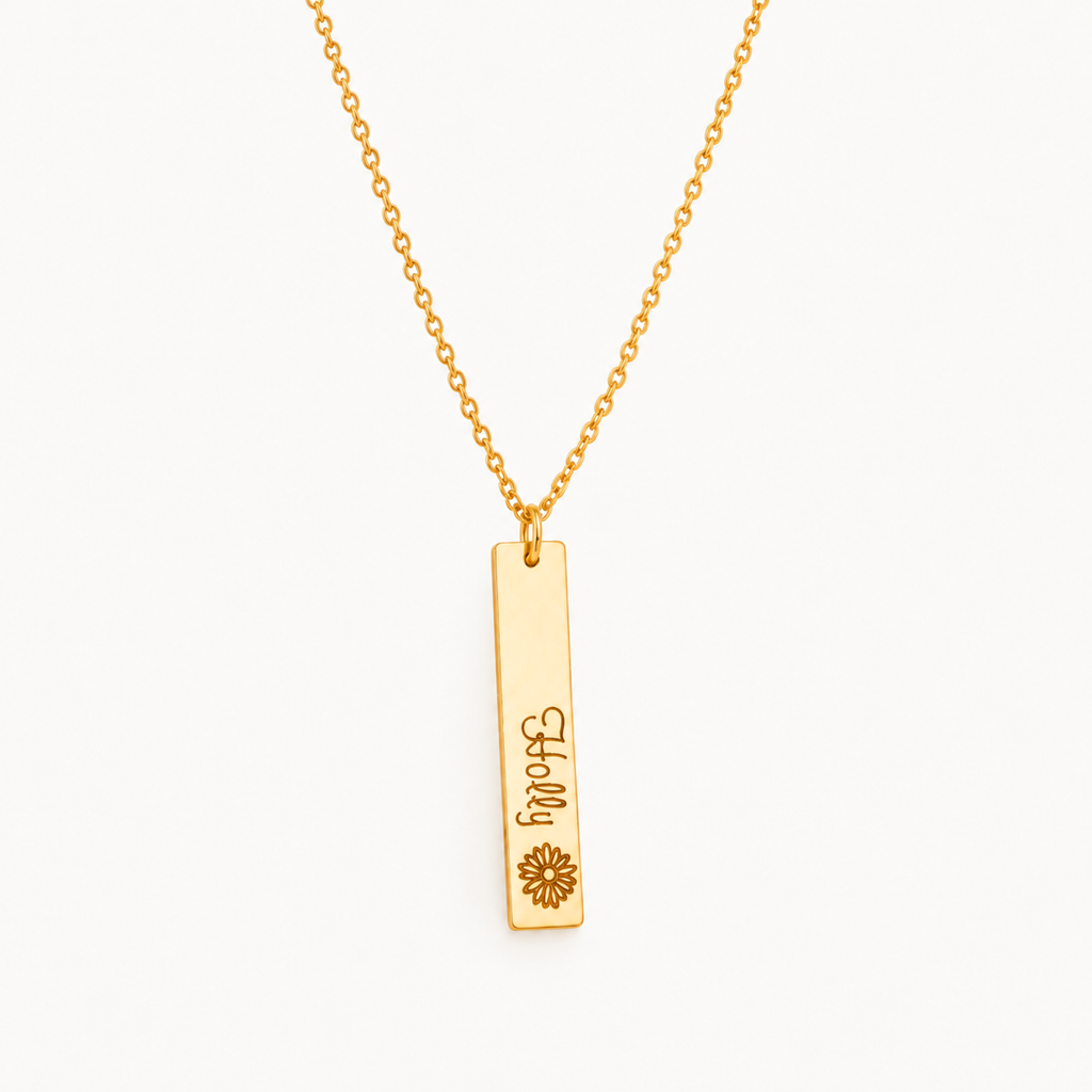 Personalized Vertical Bar Necklace – Birth Flower
