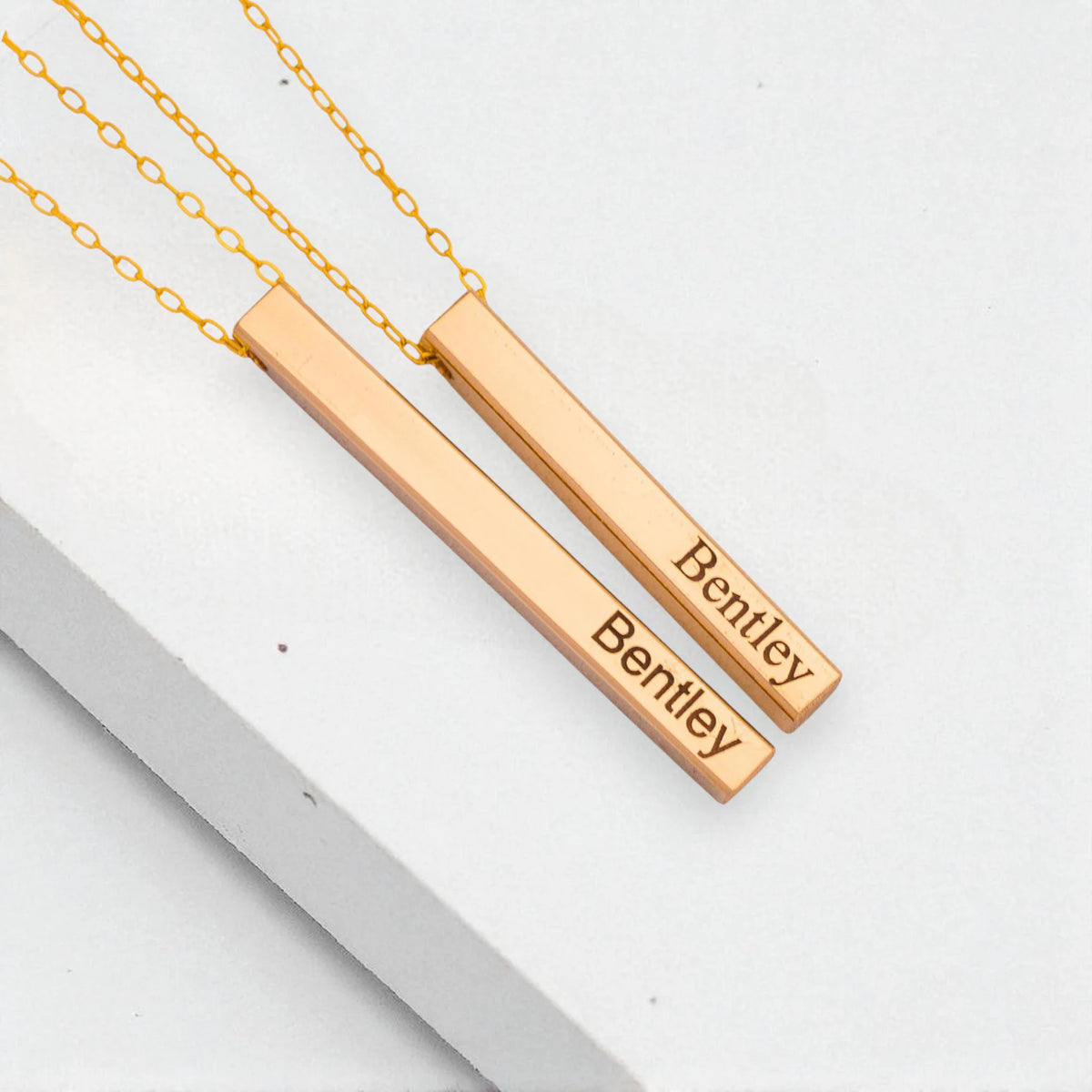 Customized 4-Sided Name Bar Necklace - 3D Vertical Bar