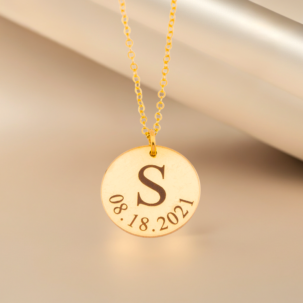 Personalized Initial and Birth Date Pendant Necklace, 5/8-inch Disc