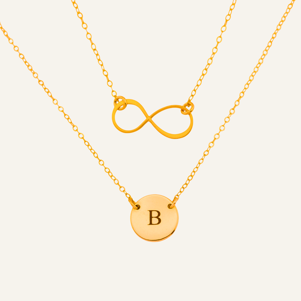 Infinity Double Strands Layered Necklace Set, 13 mm infinity & 12mm disc