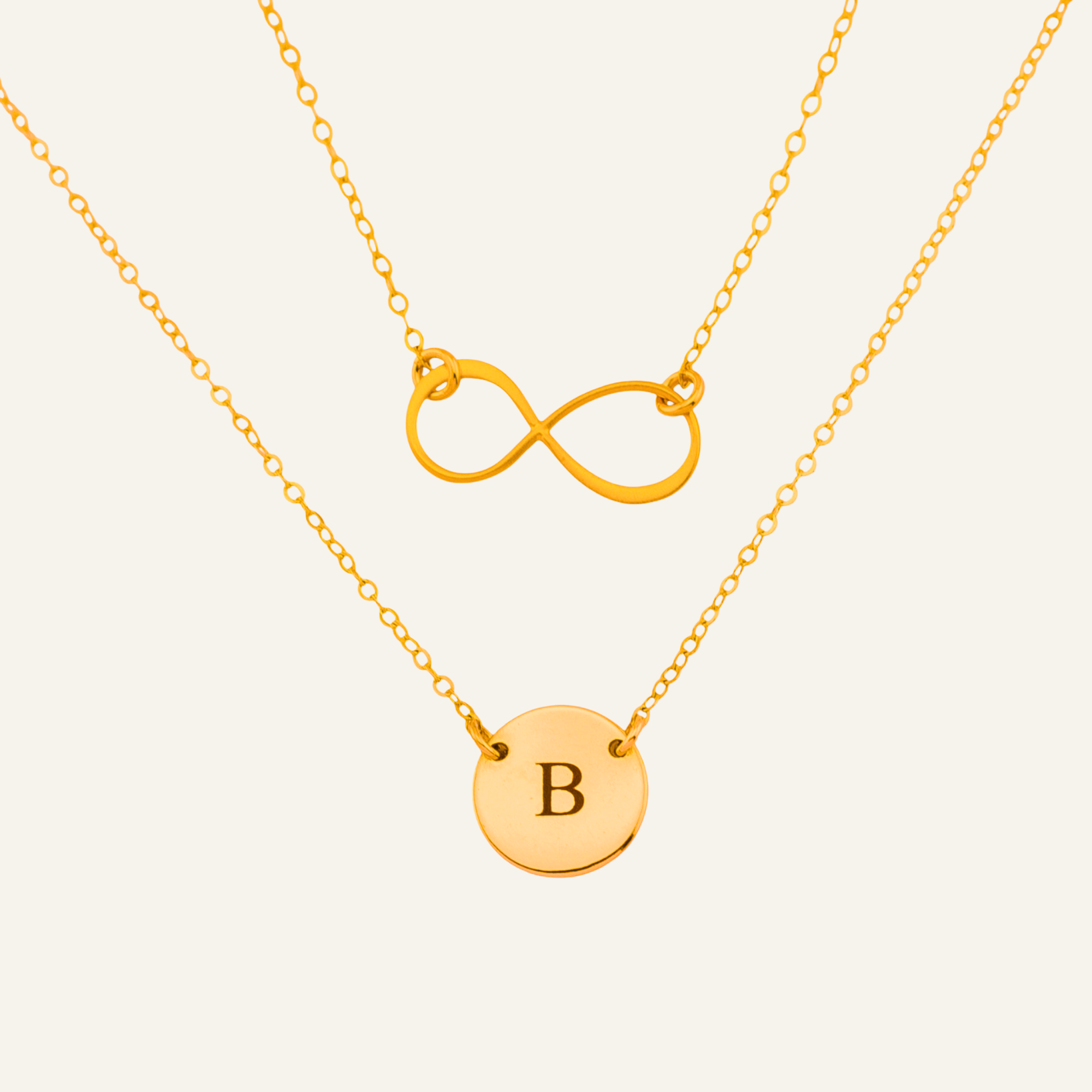 Infinity Double Strands Layered Necklace Set, 13 mm infinity & 12mm disc
