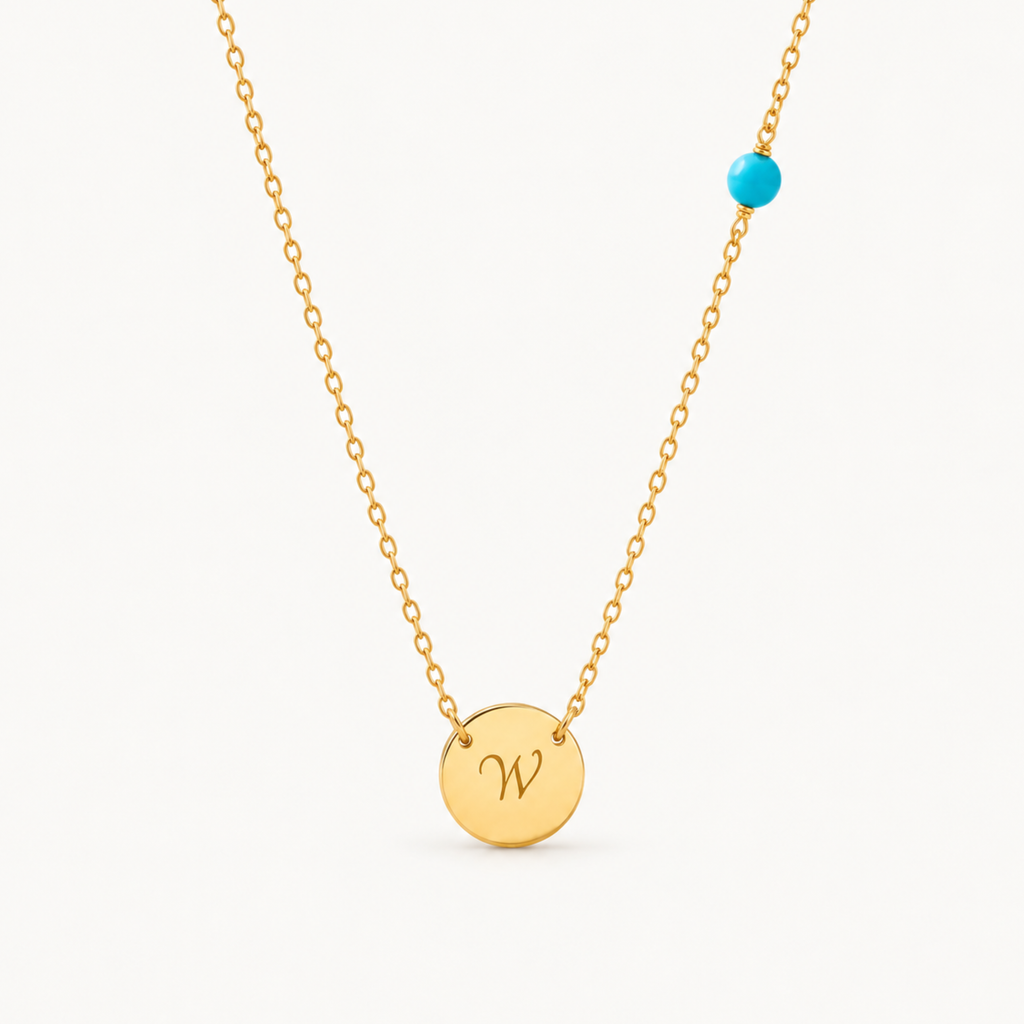 Custom Initial Disc Necklace – Gemstone Accent
