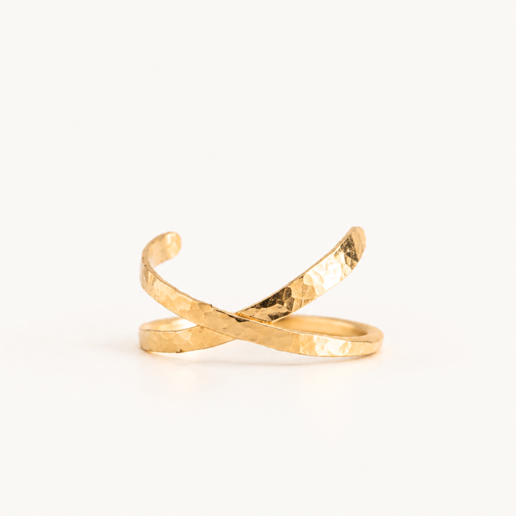 Hammered Crossover Ring – Open Wrap Minimalist Ring