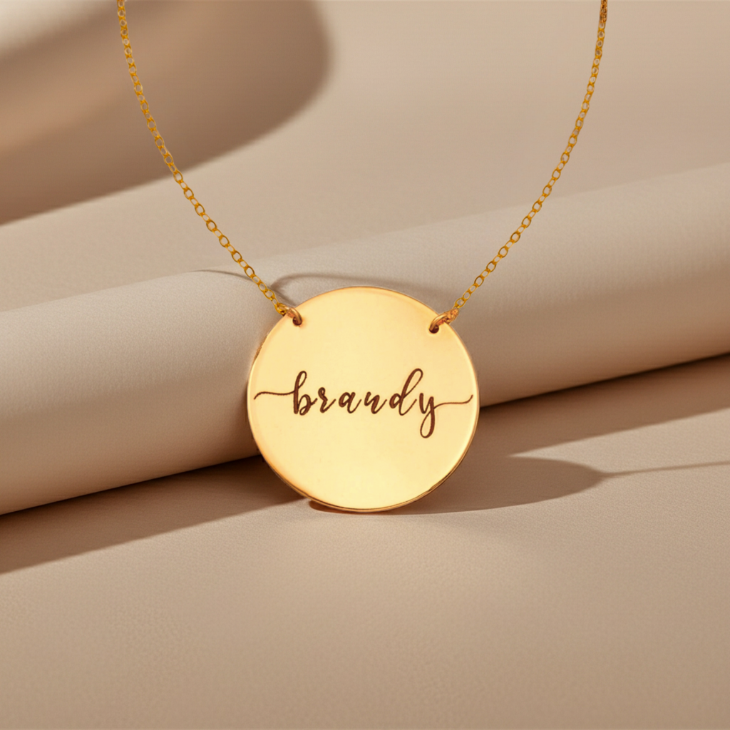 Personalized Large Circle Name Necklace, 1-inch Disc