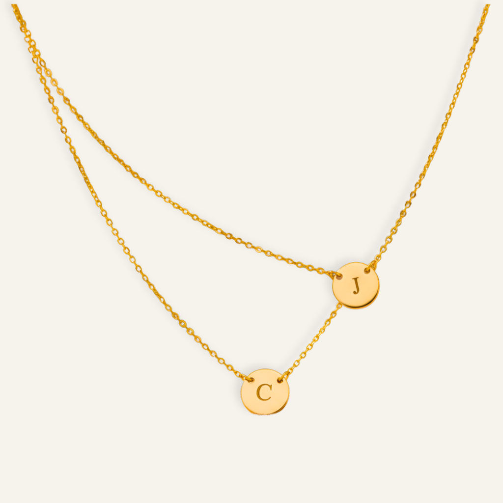Small Circle 2 Strands Layered Necklace, 3/8" Discs