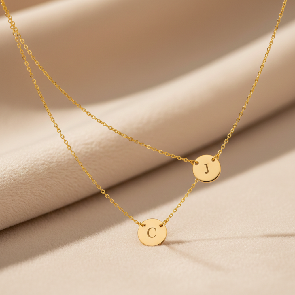 Small Circle 2 Strands Layered Necklace, 3/8" Discs