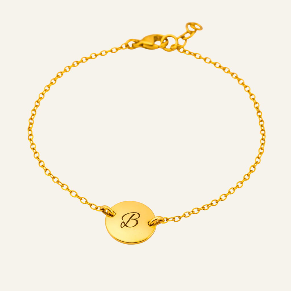 Customized Initial Circle Disc Bracelet, 7/16-inch Disc