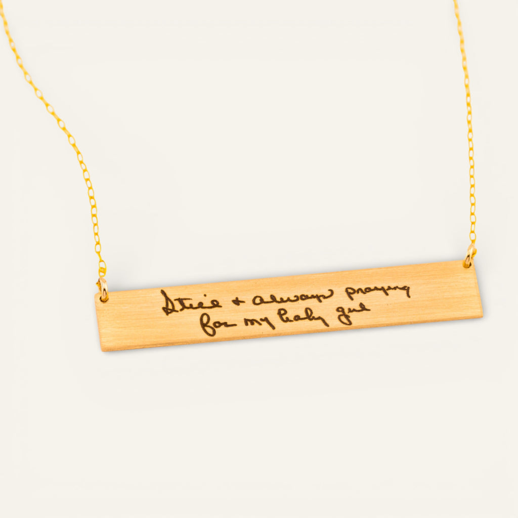 Customized Engrave Real Handwriting Large Bar Pendant Necklace, 2" Bar