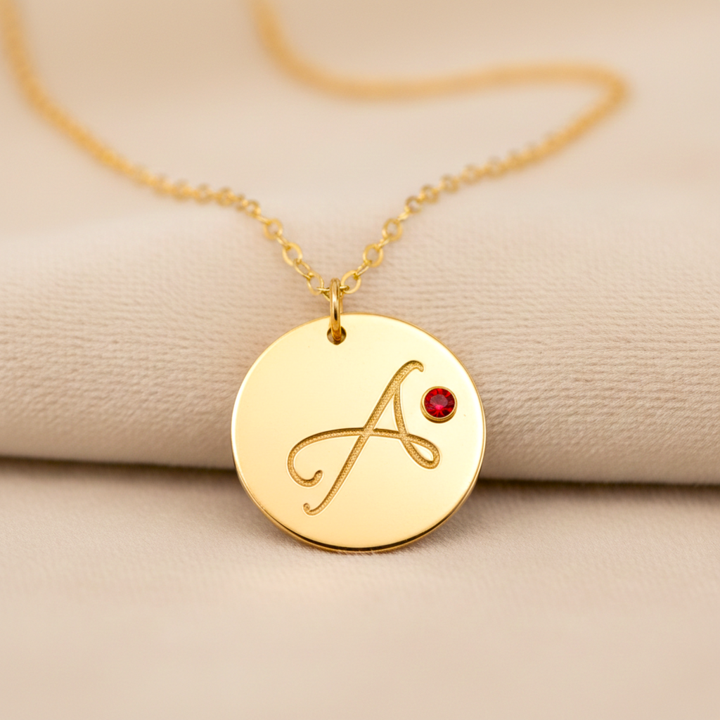 Customized Disc Crystal Necklace, 5/8" Disc