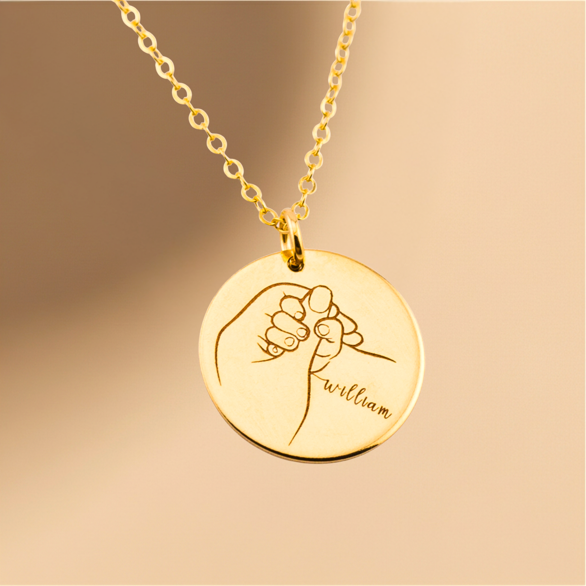 Mom and Child Holding Hands Necklace, 5/8" Disc