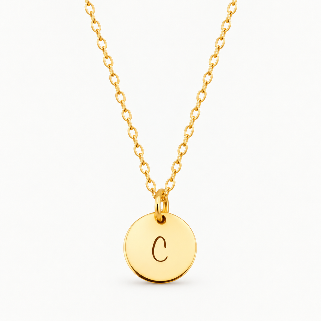 Custom Letter Circle Charm Necklace – Round Pendant