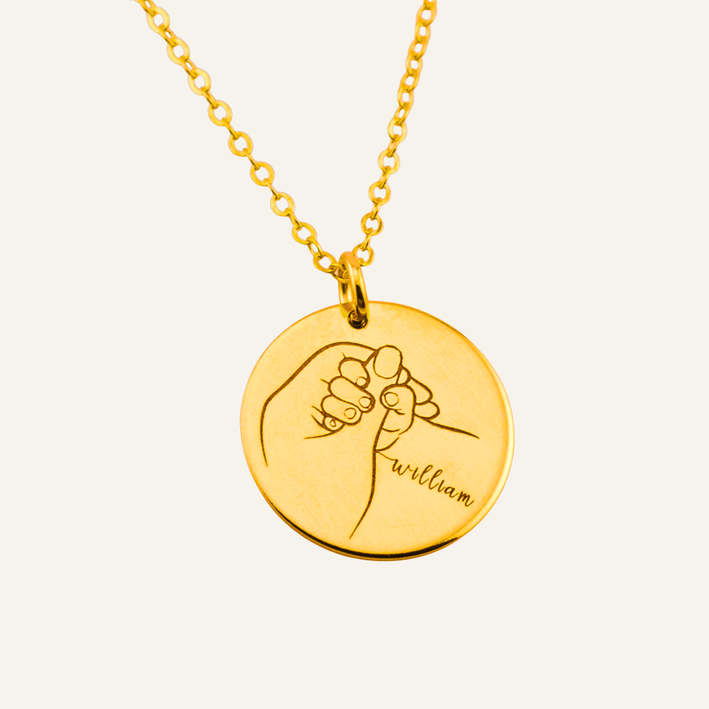 Mom and Child Holding Hands Necklace, 5/8" Disc