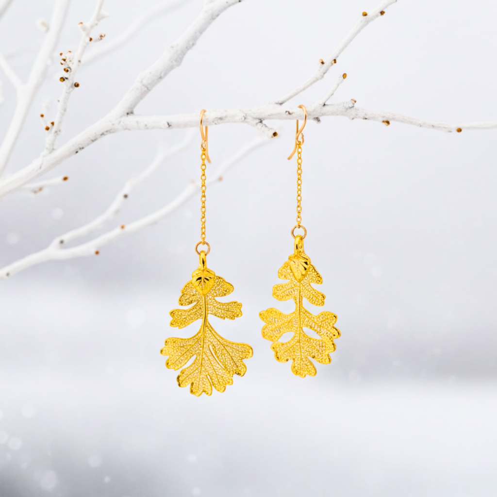 Dangle Real Leaf Long Earrings