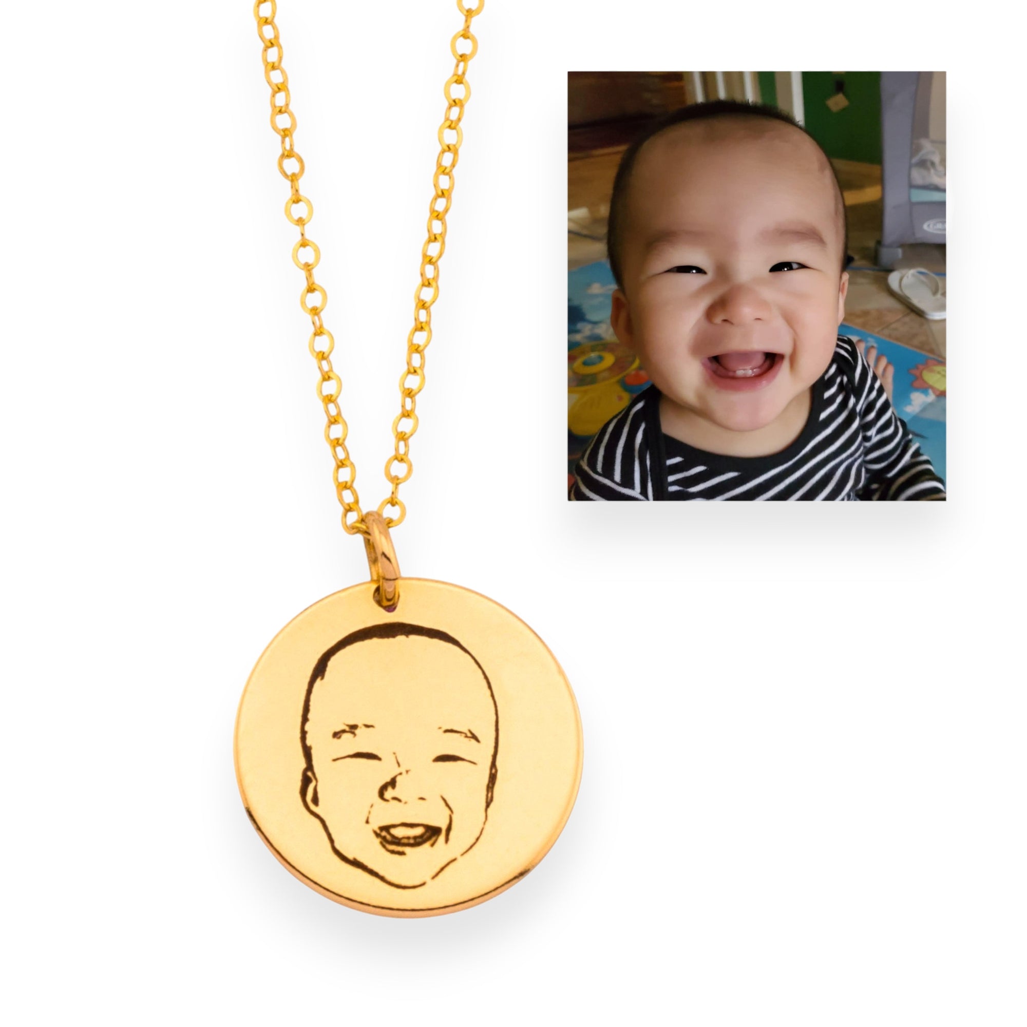 Actual Child Face Outline Pendant Necklace, 5/8" or 1"