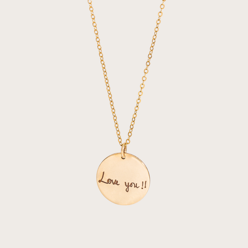 Actual Signature or Handwritten Disc Pendant Necklace, 5/8-inch
