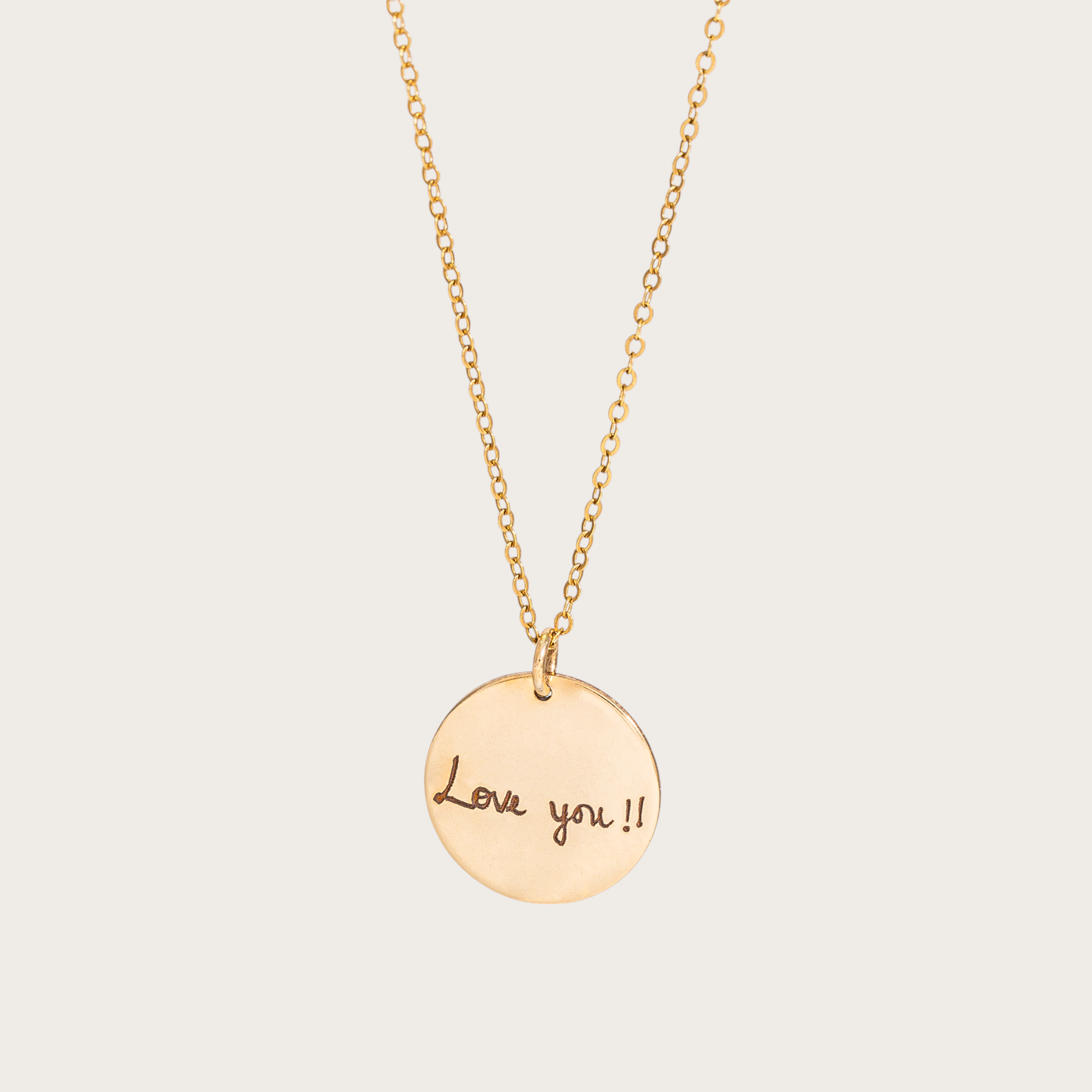 Actual Signature or Handwritten Disc Pendant Necklace, 5/8-inch