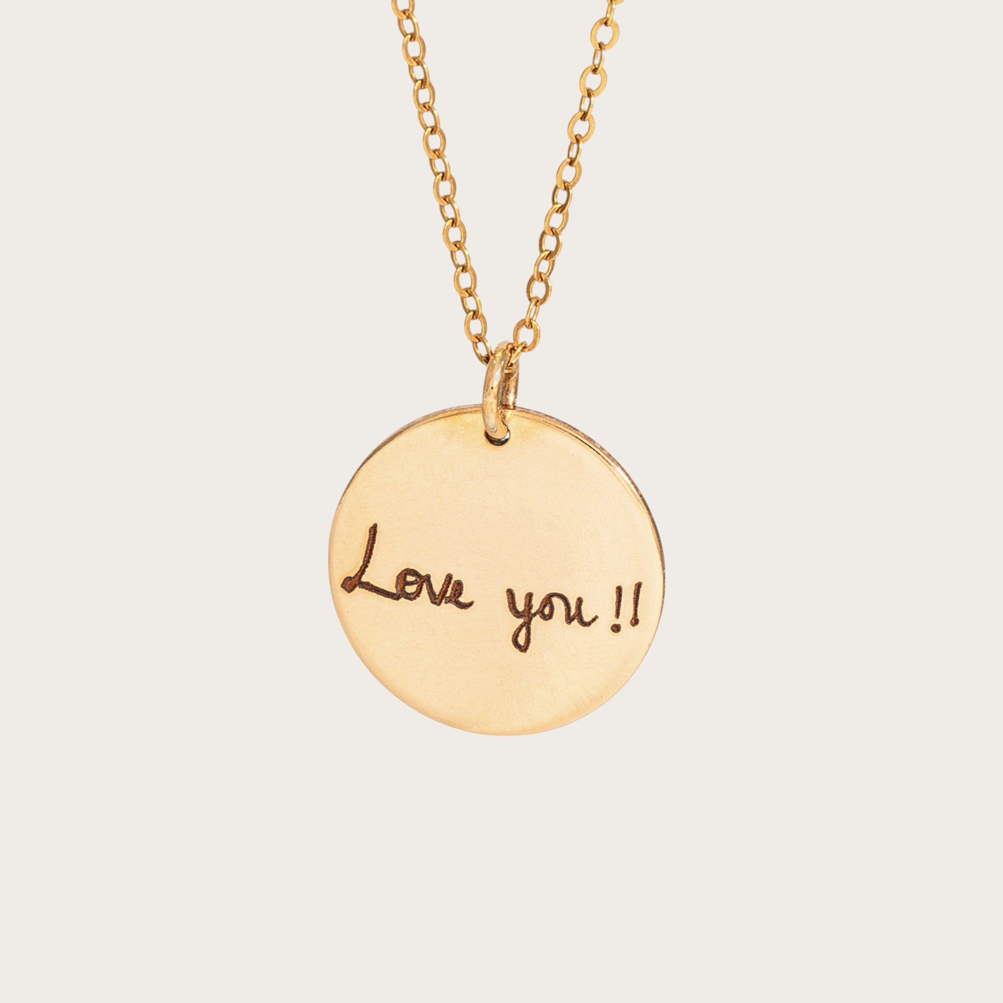 Actual Signature or Handwritten Disc Pendant Necklace, 5/8-inch