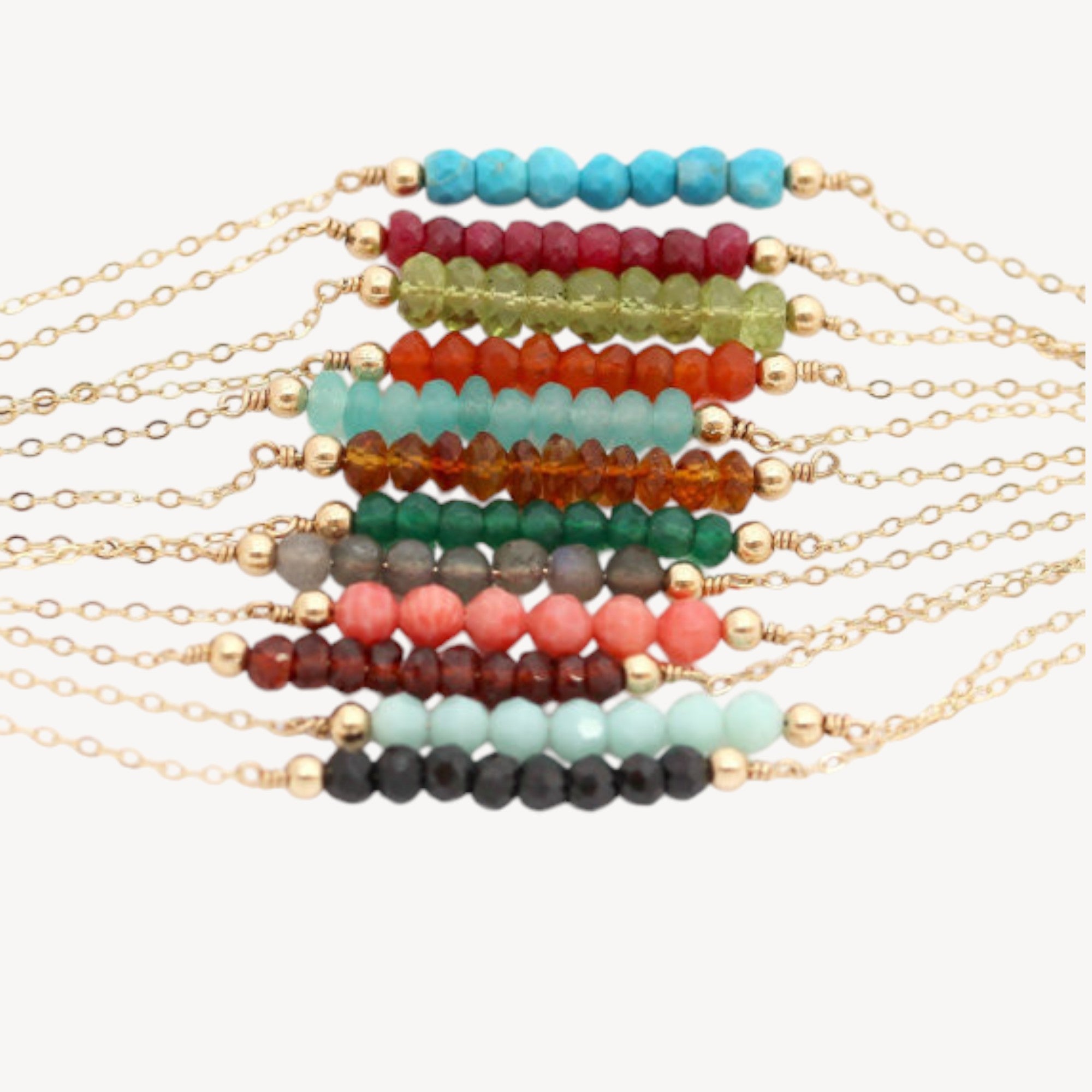 Short Gemstone Bar Necklace, 1.5" Bar