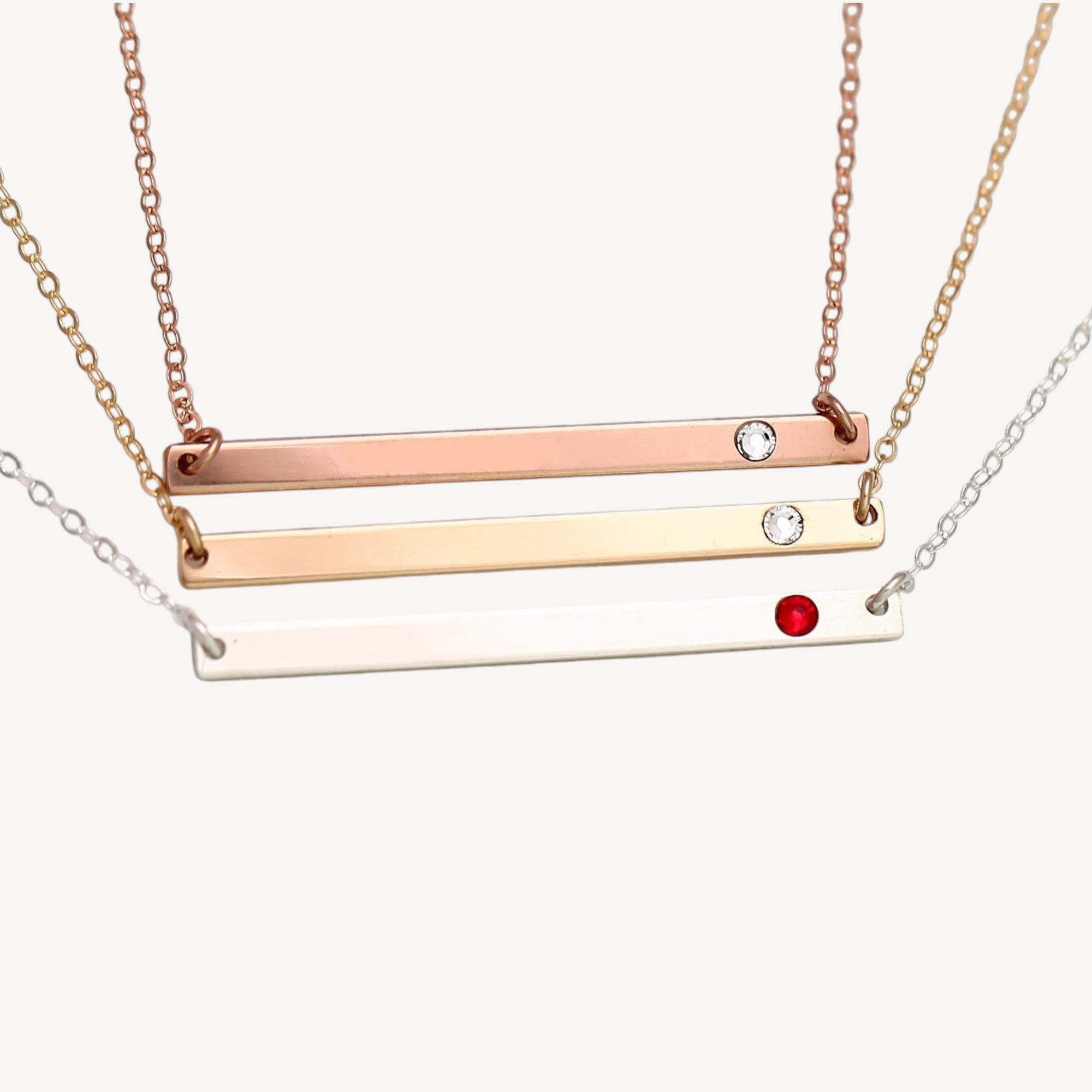 Skinny Long Bar with Birthstone, 1.5" Bar