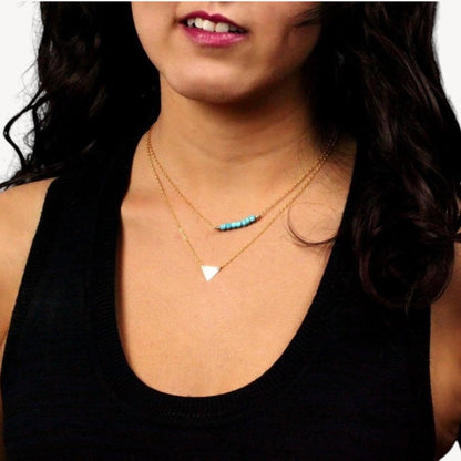 Initial Triangle Layering With Gemstone Bar Necklace