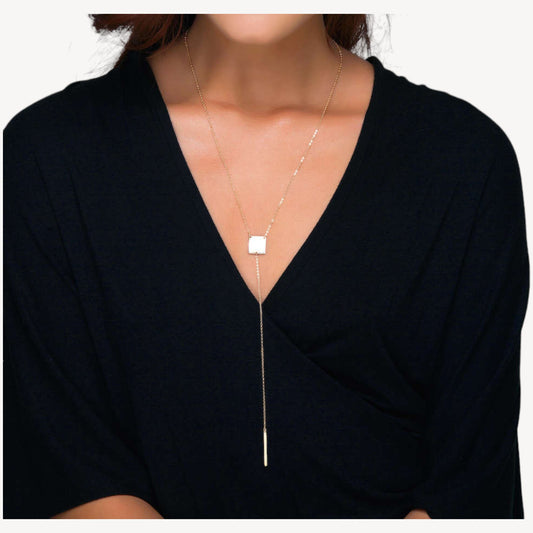 Square Y Necklace, 0.5" Square & 1" Bar