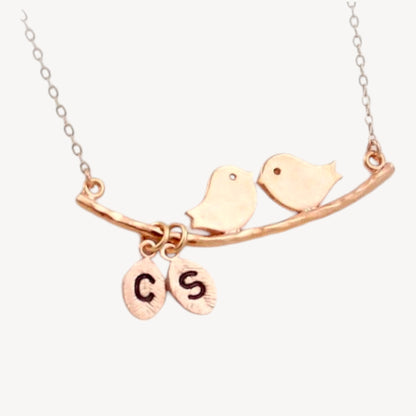 Kissing Bird Pendant and Leaf Necklace