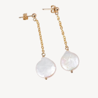 Stud Coin Pearl Dangle Earrings