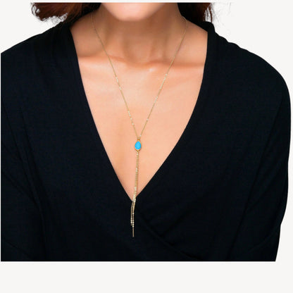Gold Teardrop Birthstone Tassel Necklace