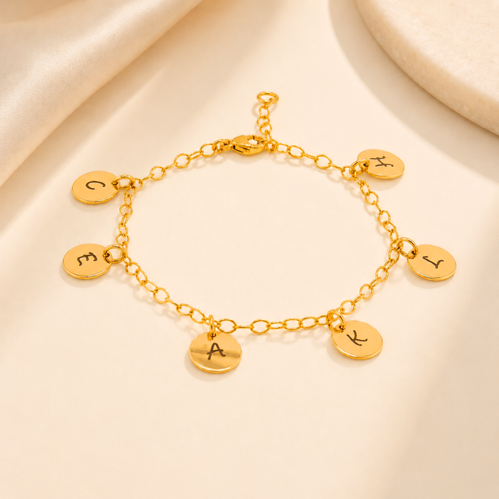 Grandma Family Monogram Bracelet, 3/8" Disc