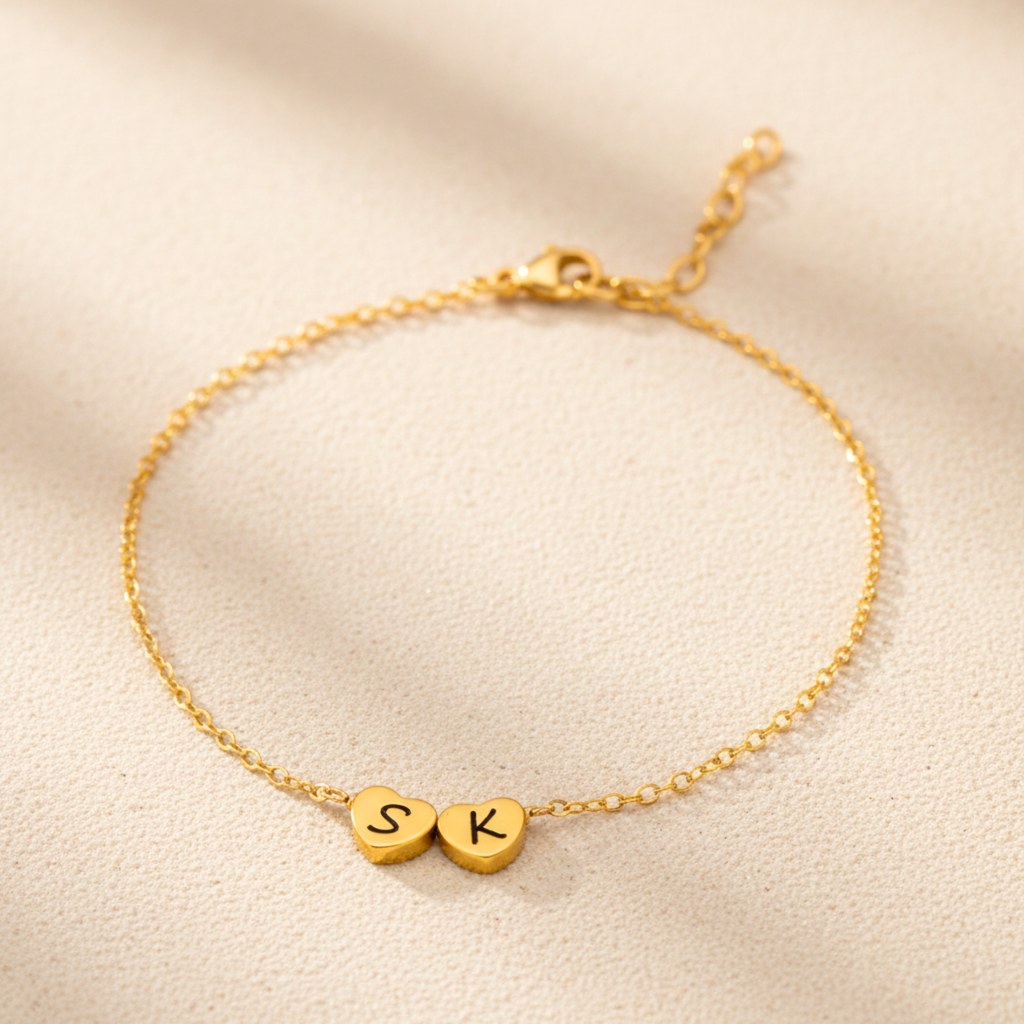 Custom Initial Heart Charm Bracelet