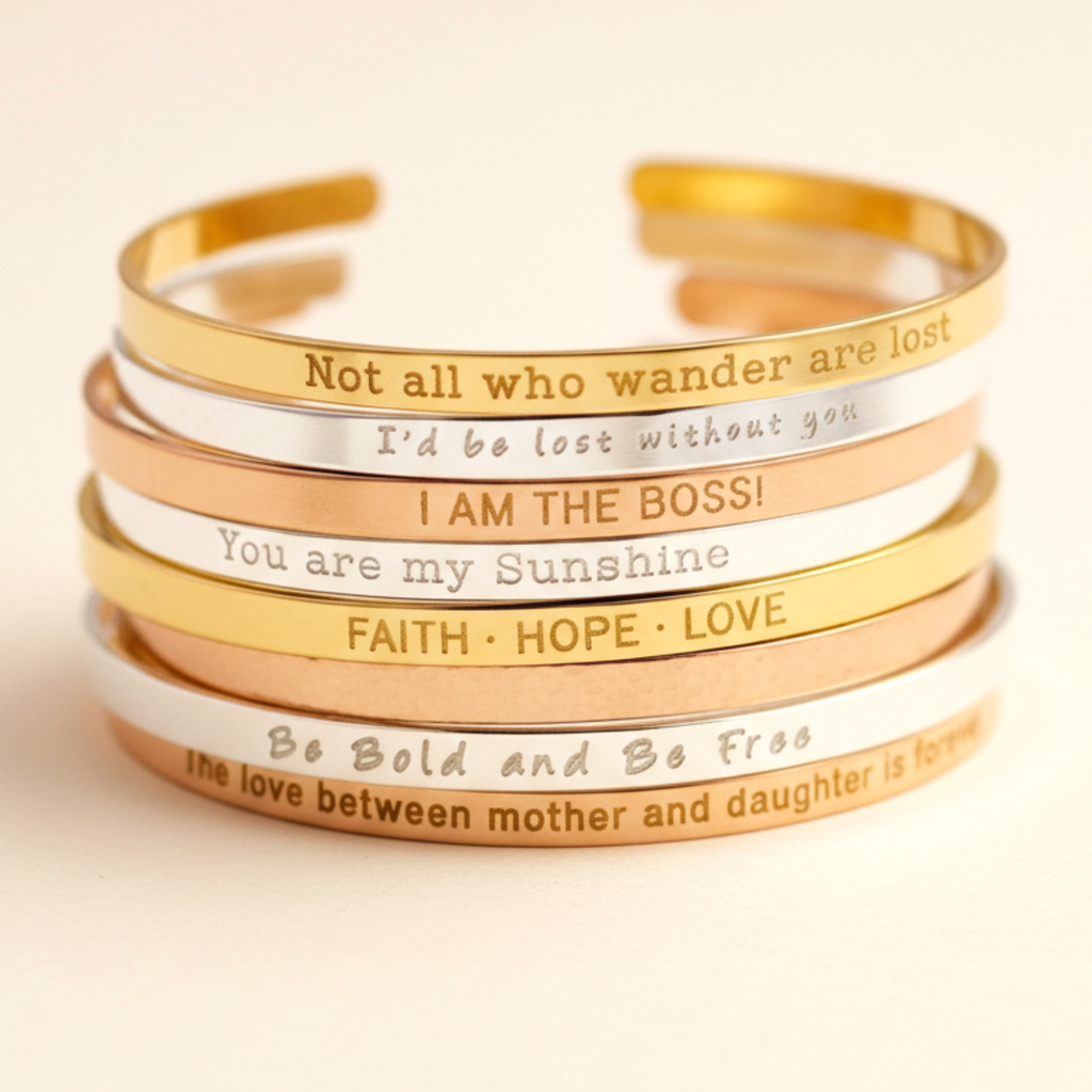 Personalized Inspirational  Mantra Cuff Bracelet, 5mm
