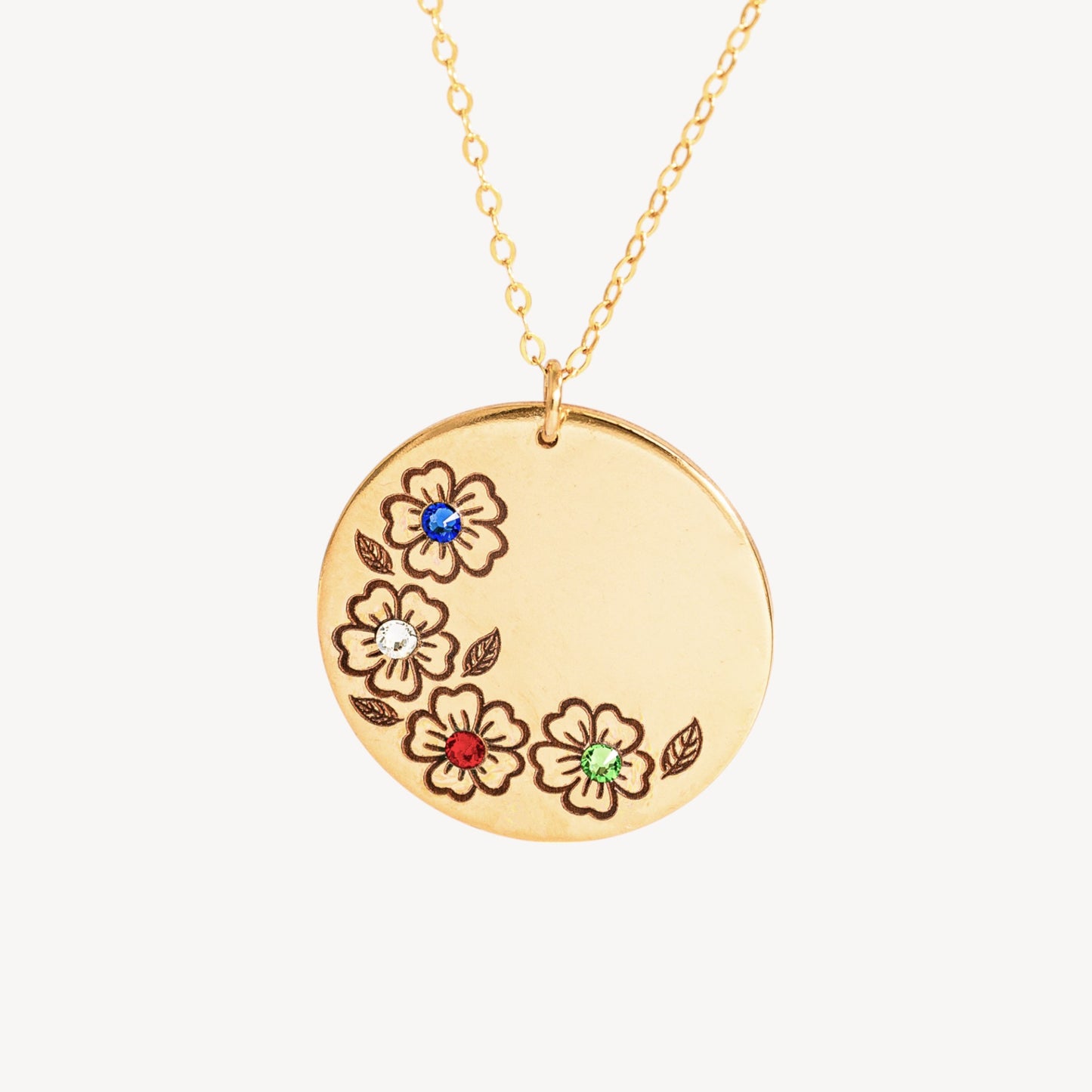 Birth Flower Necklace, 1" Disc Pendant