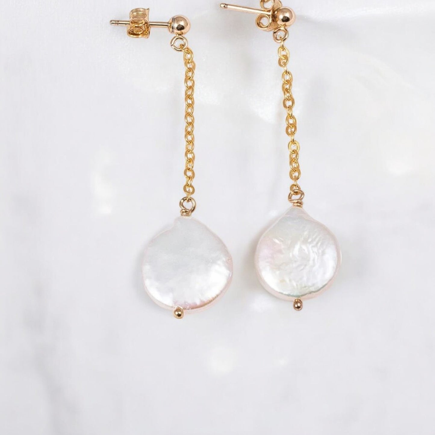 Stud Coin Pearl Dangle Earrings
