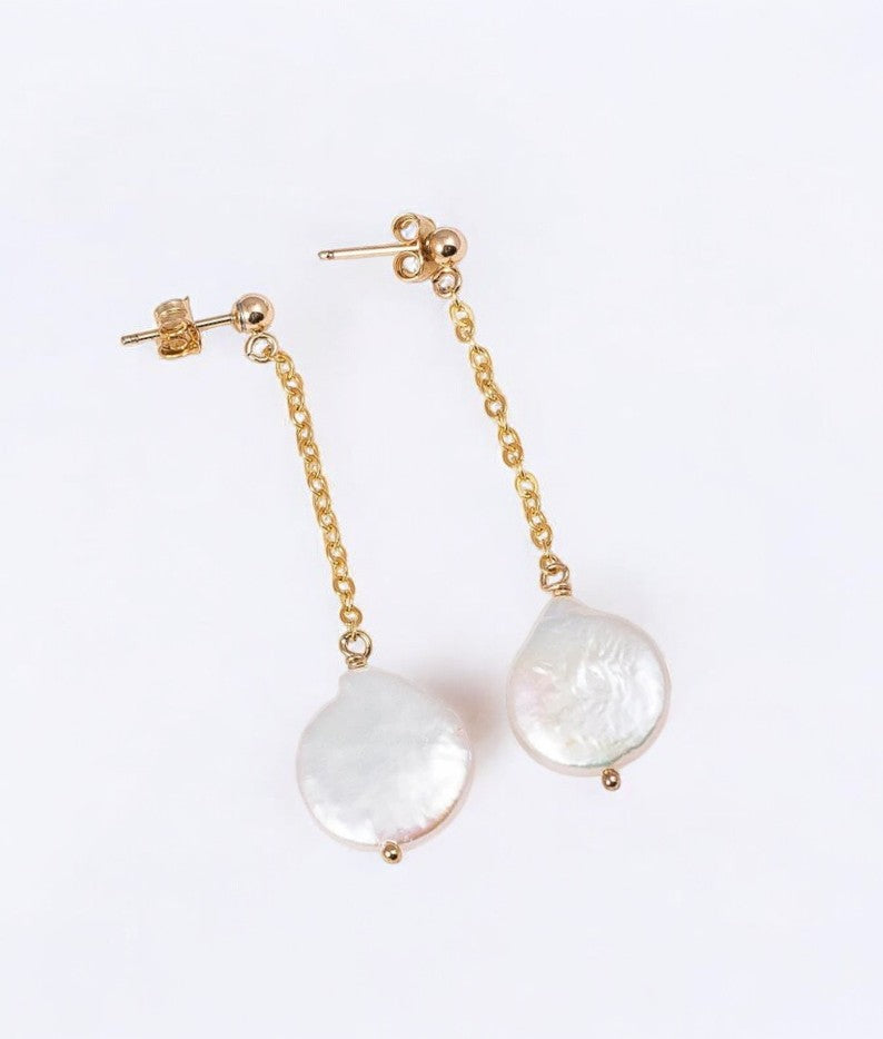 Stud Coin Pearl Dangle Earrings
