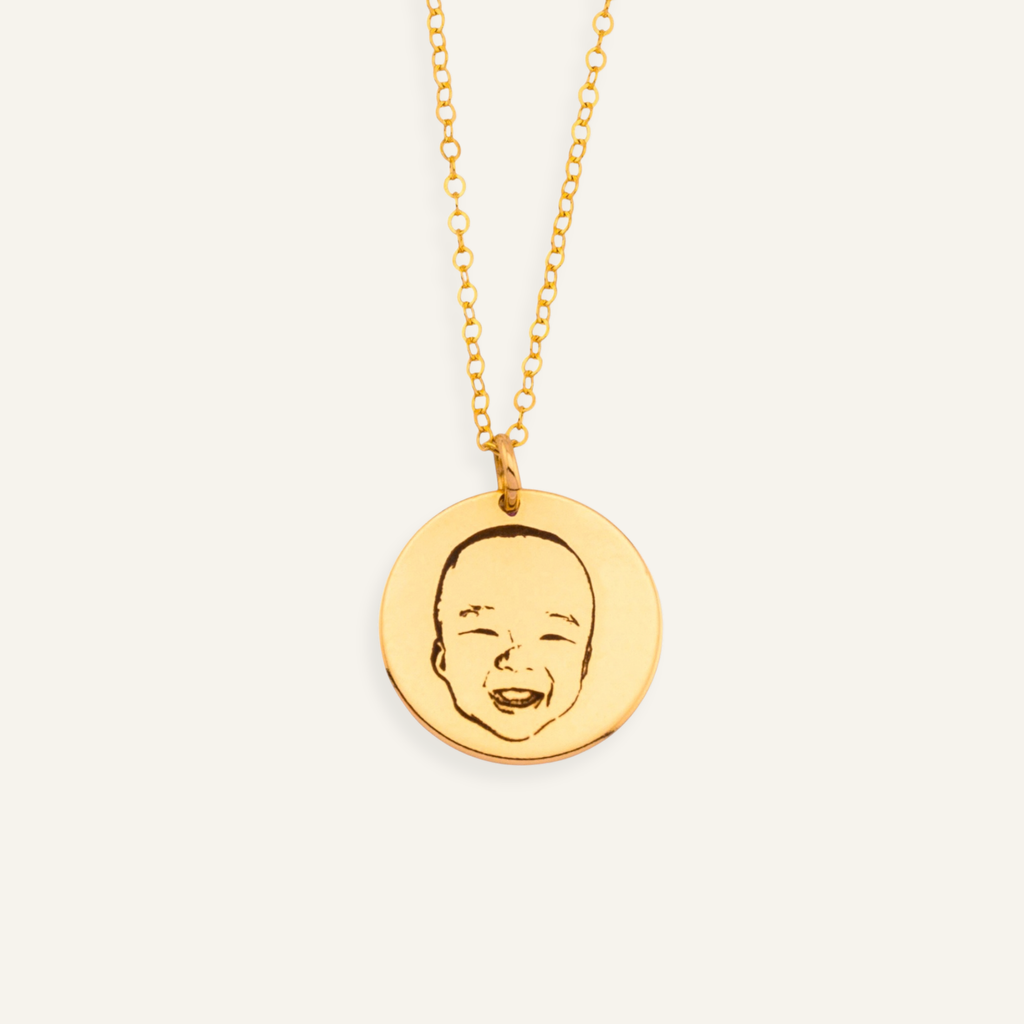 Actual Child Face Outline Pendant Necklace, 5/8" or 1"