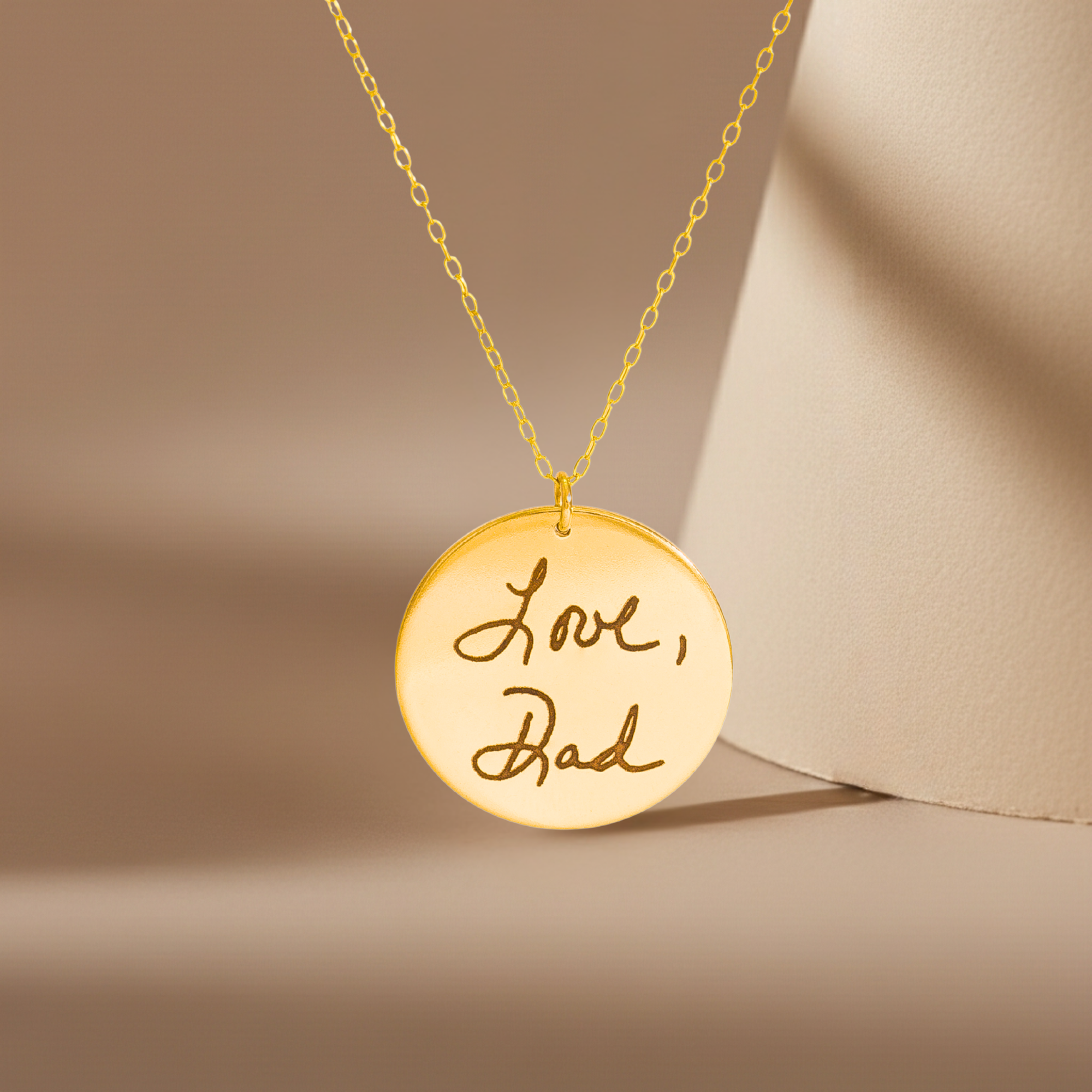 Personalized Actual Handwriting Circle Pendant Necklace, 1-inch Disc