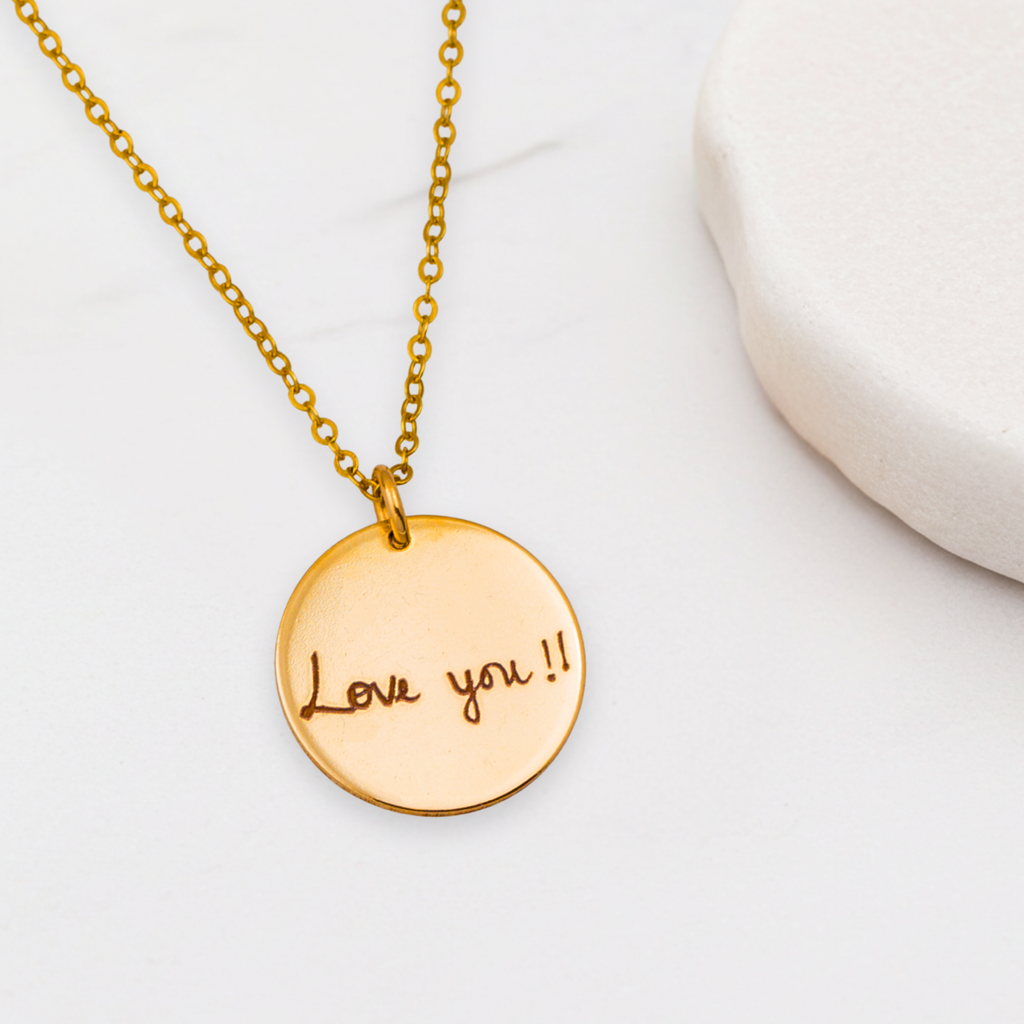 Personalized Actual Handwriting Circle Pendant Necklace, 1-inch Disc