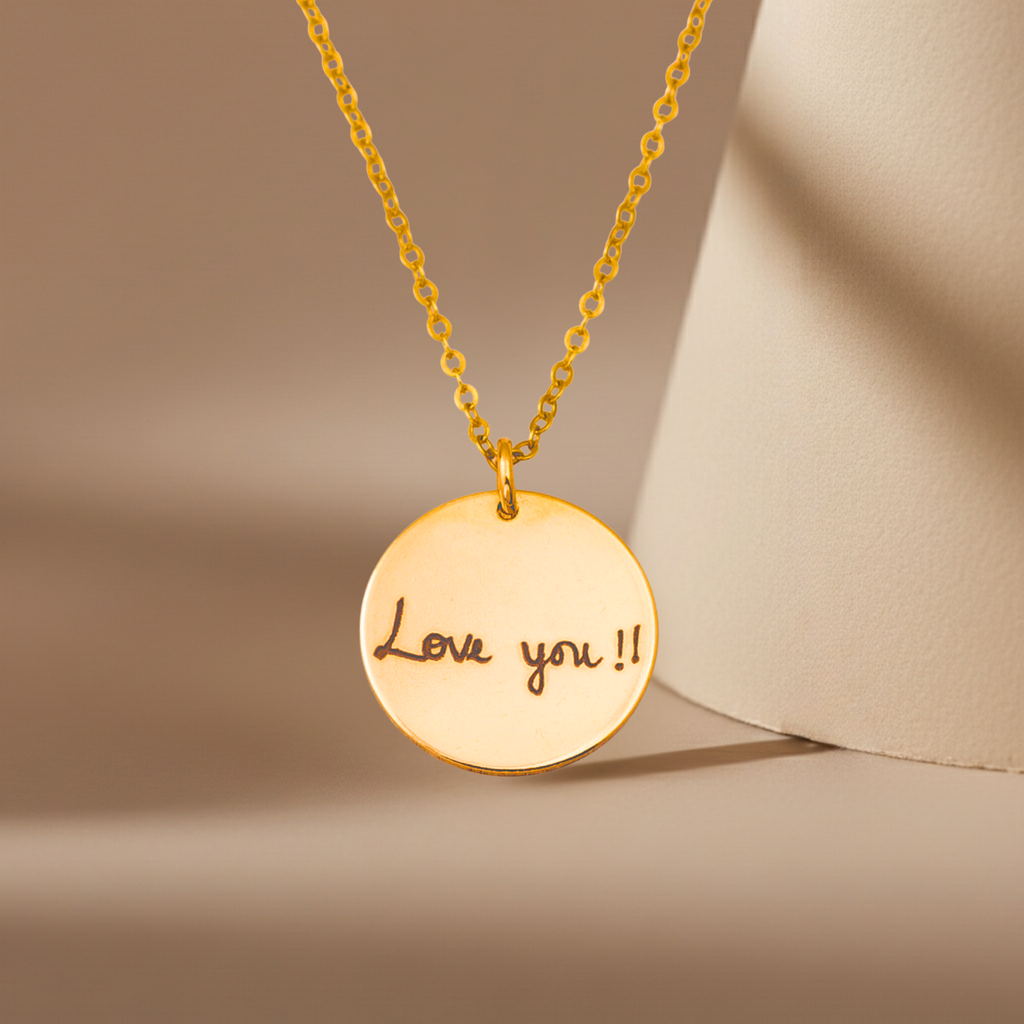 Actual Signature or Handwritten Disc Pendant Necklace, 5/8-inch
