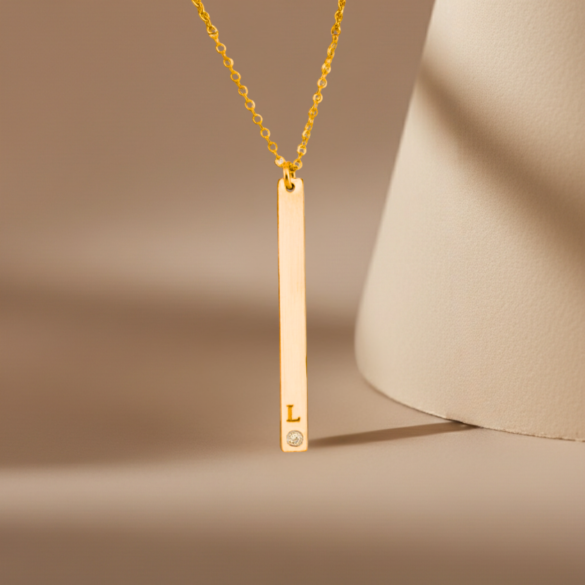 Long Skinny Vertical Bar Necklace With Crystal Diamond