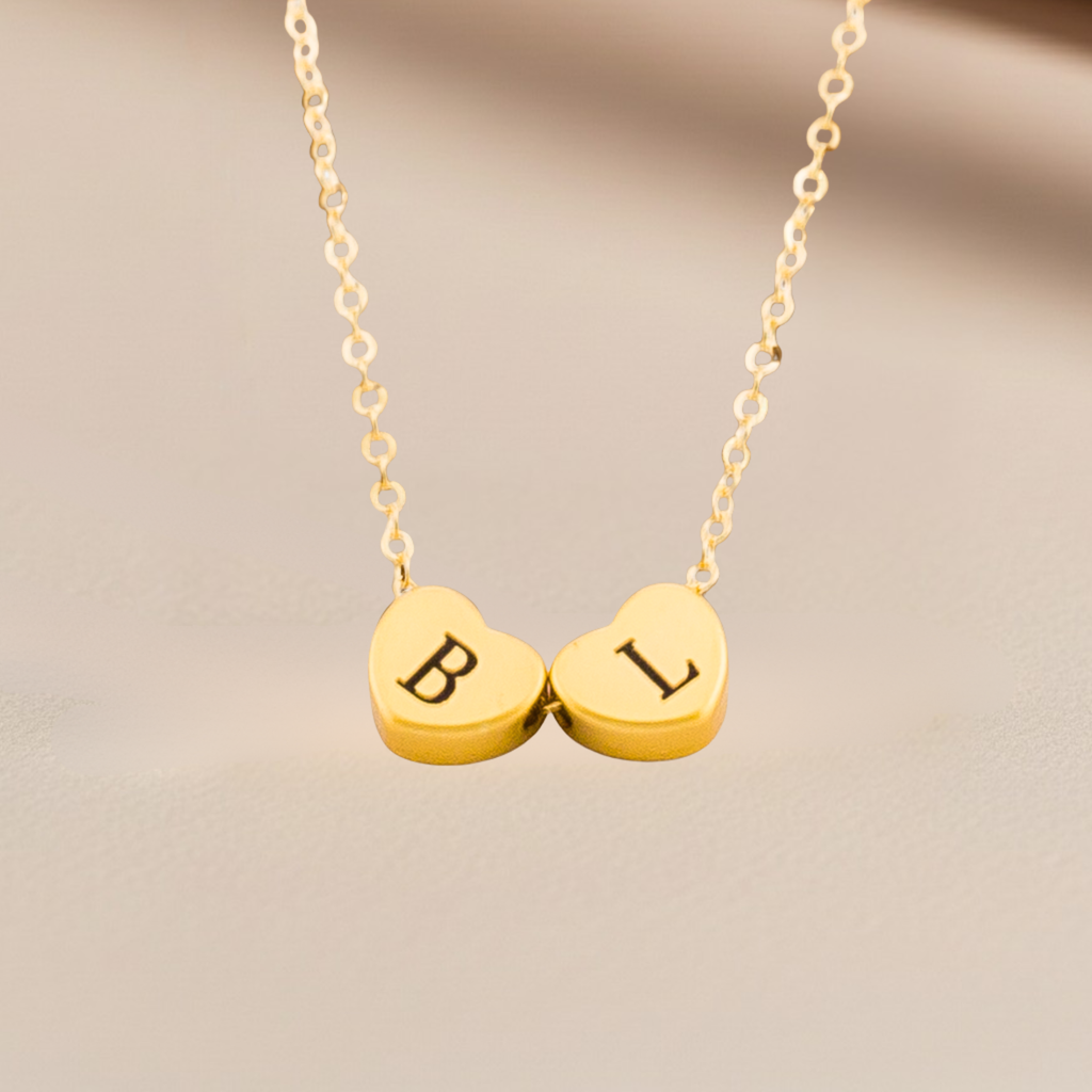Customized Tiny Heart Bead Initial Necklace