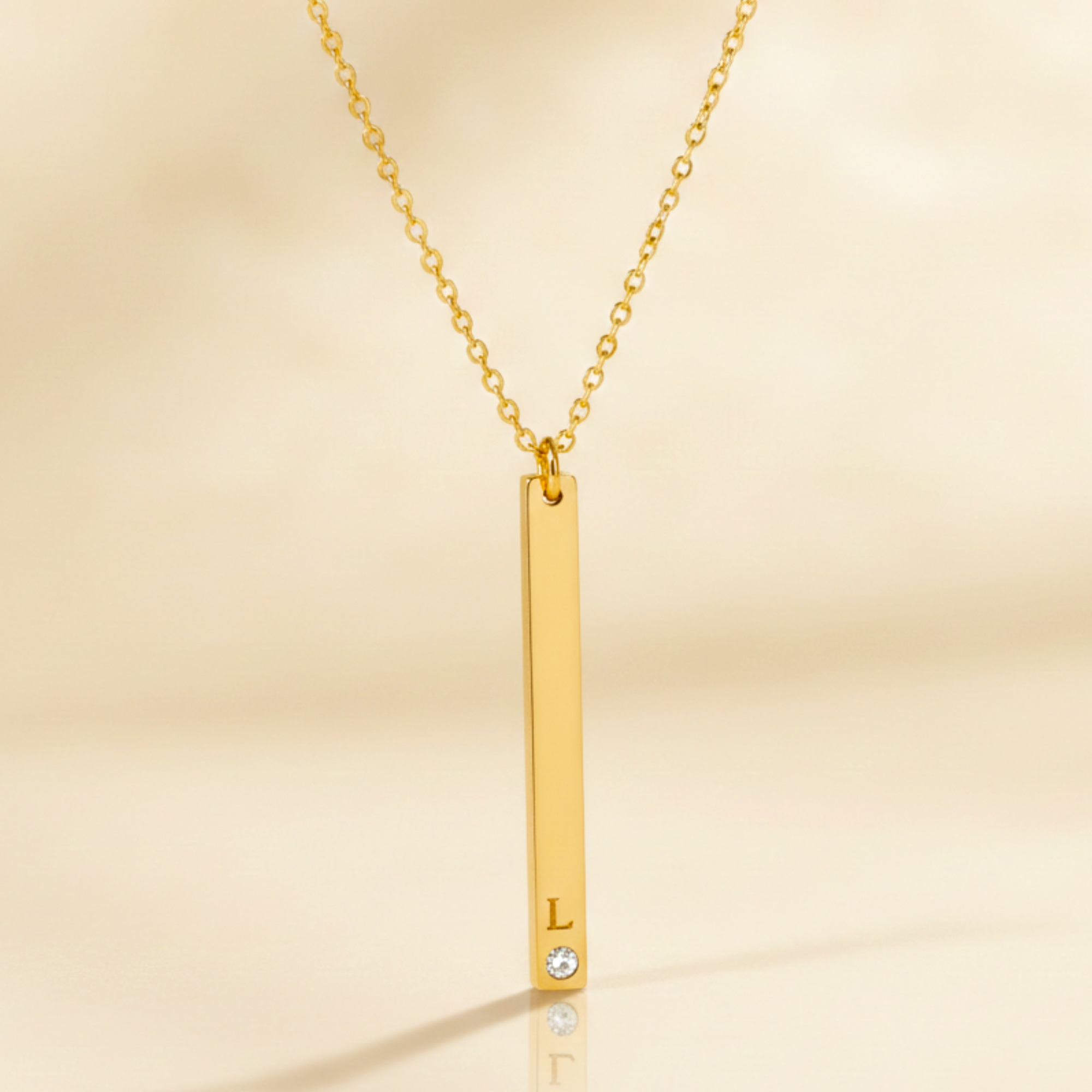 Long Skinny Vertical Bar Necklace With Crystal Diamond